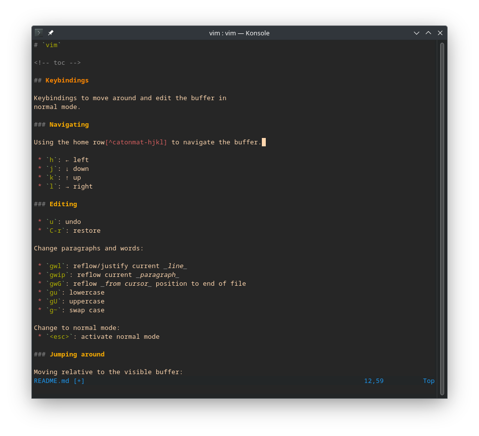 vim running in Konsole in KDE on Fedora